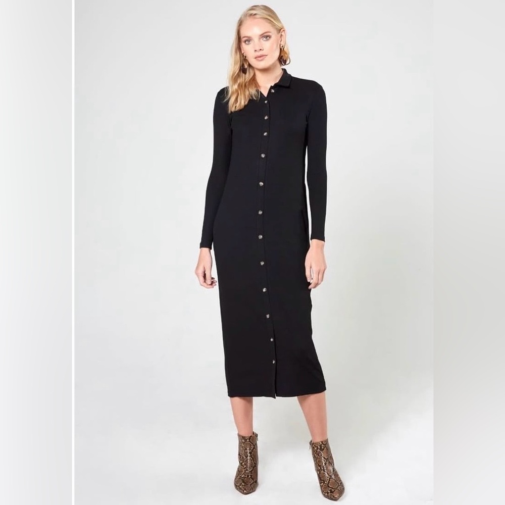 Third By Cee Thick Ribbed Polo Dress Black